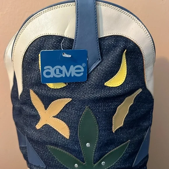 VINTAGE NEW OLD STOCK! ACME denim leather western boots women’s  8 - Picture 13 of 15